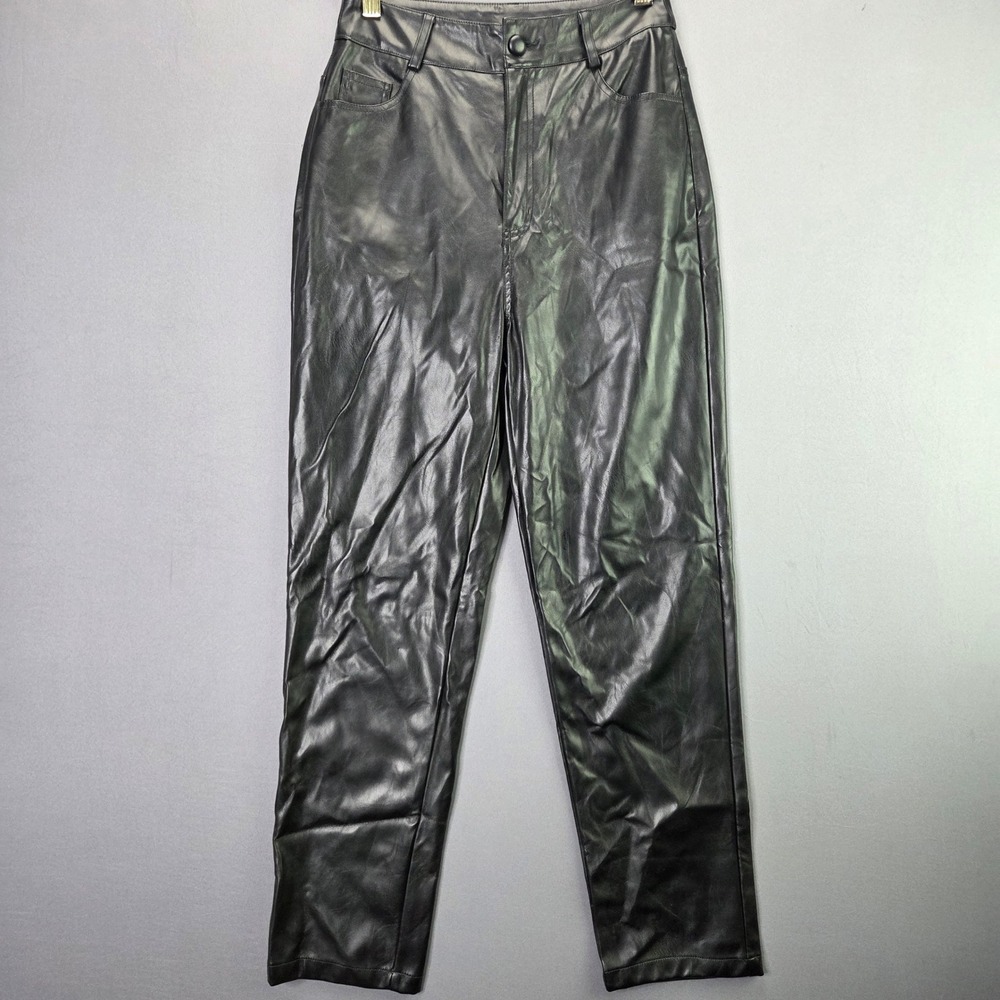 SHEIN Faux Leather Pants High Waist Straight Leg Size 2 Black Vegan Moto 5-Pkt